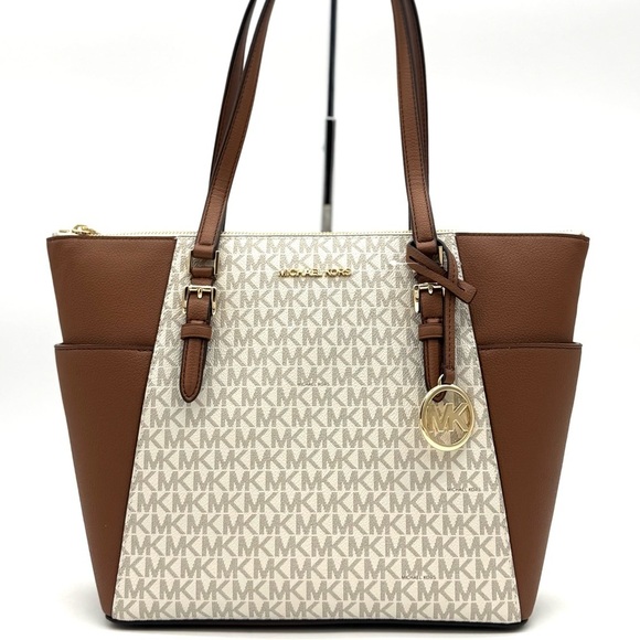 Michael Kors Large Charlotte Tote Bag Vanilla/Brown - Picture 1 of 10